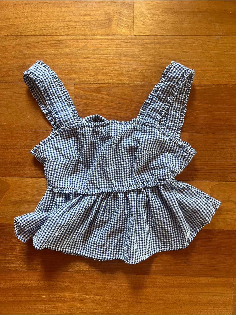 Gingham Peplum Crop Top - Blue & White